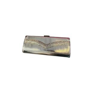 Vintage Silver Glitter Chevron Evening Clutch Purse Metallic Glam Bag